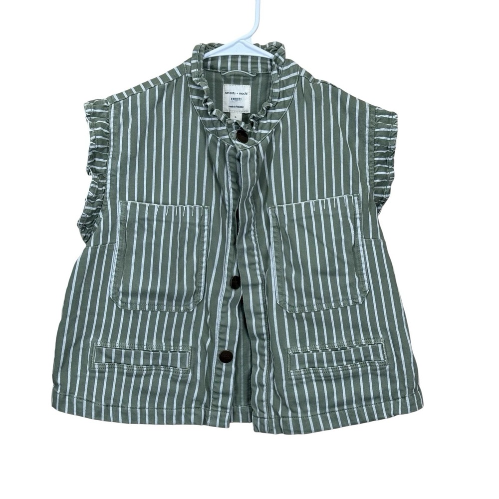 Seventy + Mochi Womens Green White Stripe Denim Vest Large Western Utility